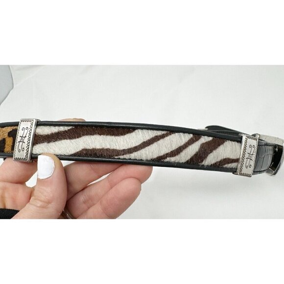Brighton Sz M/L Black Leather Leopard Print Pony Calf Hair Patchwork Belt Mix - Picture 7 of 13